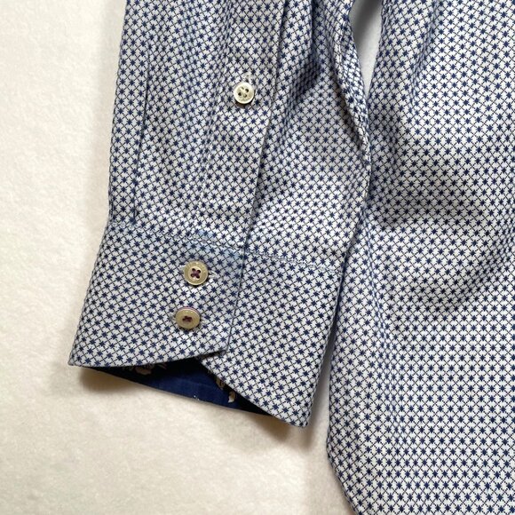 Ted Baker Endurance Navy White Printed Long Sleeve Button Up Shirt Size 16 32/33 - Picture 8 of 10